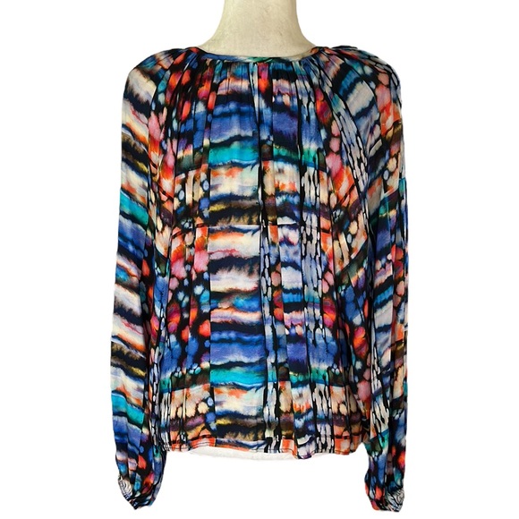 Marie Oliver Multicolor Abstract Watercolor Tie Neck Blouse - XS - Picture 5 of 9